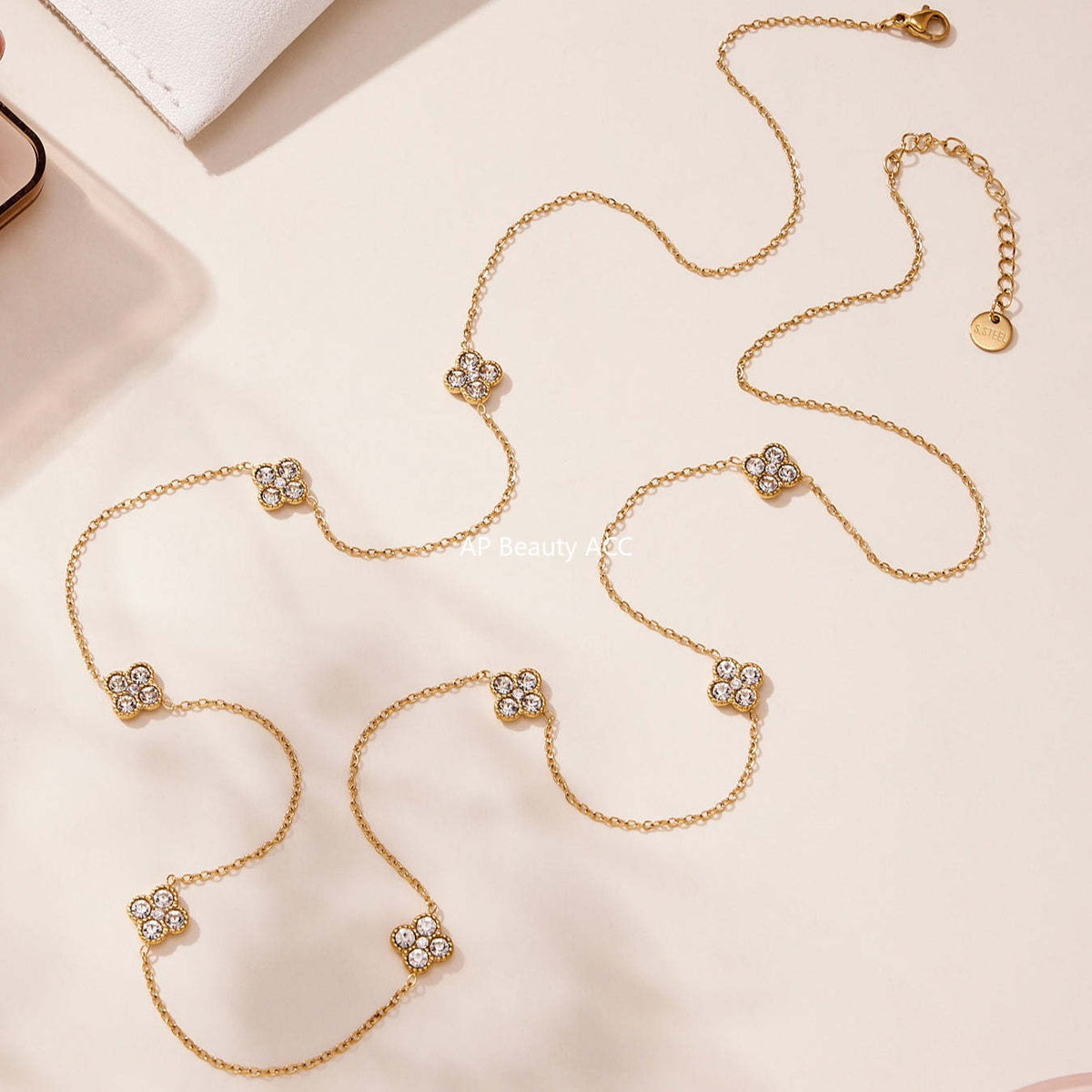 D관 - 클로버 플라워 풀큐빅 스테인리스 스틸 롱 목걸이 [M086] 25.11-3