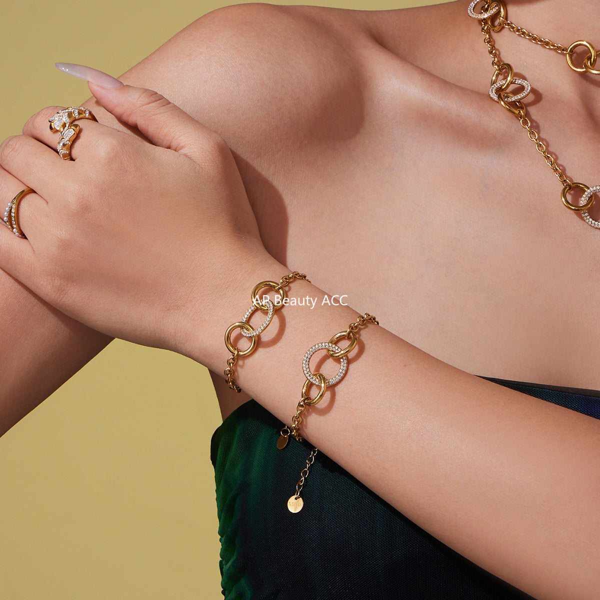 D관 - 스테인리스 스틸 큐빅 연결 링 디자인 목걸이 팔찌 [TXP436] 25.10-3