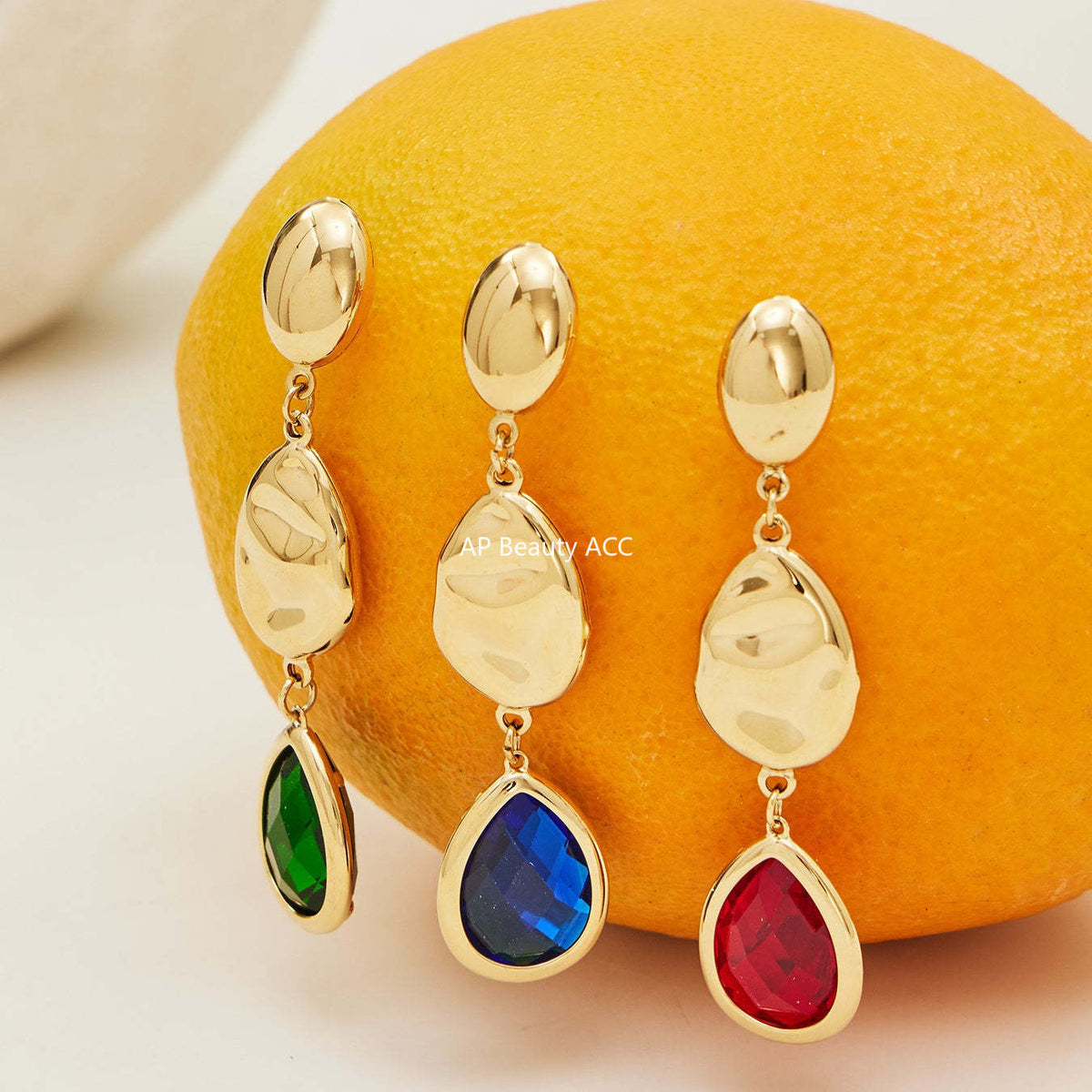 D관 - 스테인리스 스틸 물방울 컷팅 글라스 스톤 18K도금 드롭 귀걸이 [F764] 25.12-1