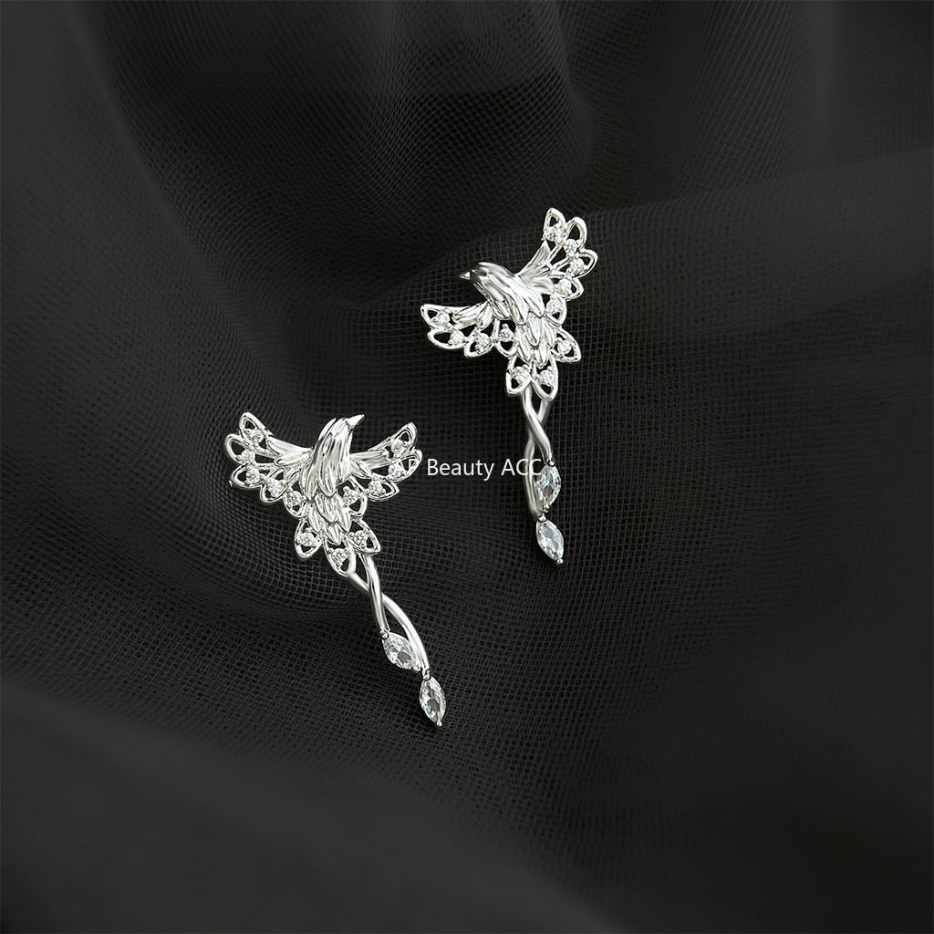 C관 - 925 은침 미니 큐빅 봉황 디자인 귀걸이 [6854] 25.10-3