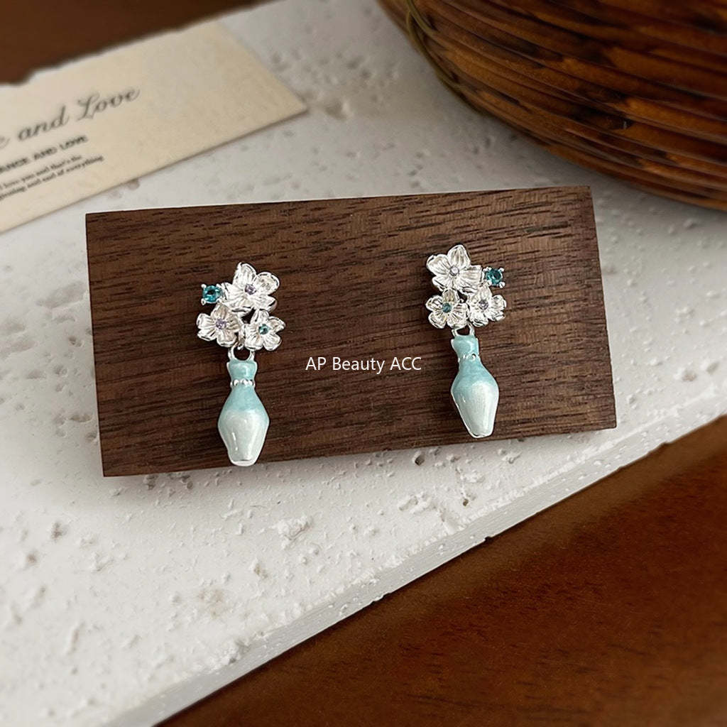 C관 - 화병 플라워 디자인 925 은침 귀걸이 [7040] 25.12-1