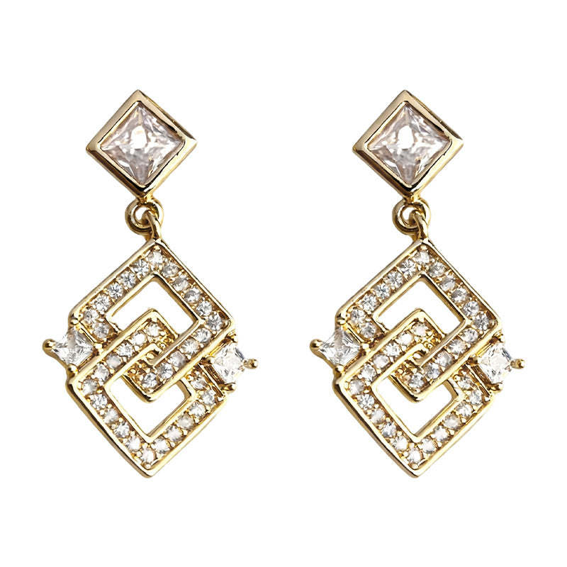 C관 - 더블 사각 큐빅 드롭 925 은침 귀걸이 [7197] 25.12-1