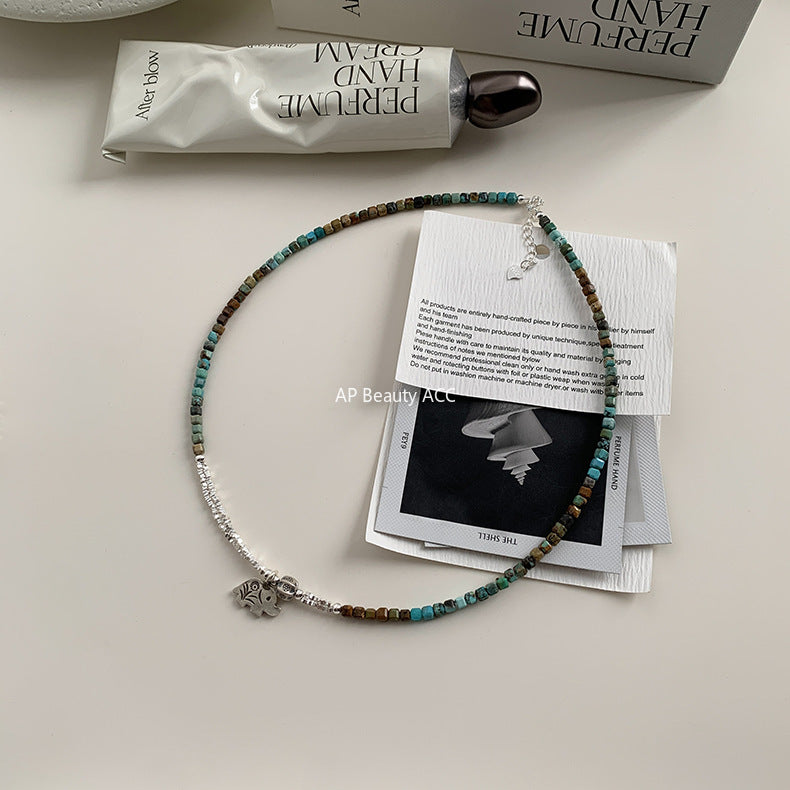 A관 - 925 실버 핸드메이드 터키석 실버 파편 코끼리 팔찌 목걸이 [1278] 25.10-2