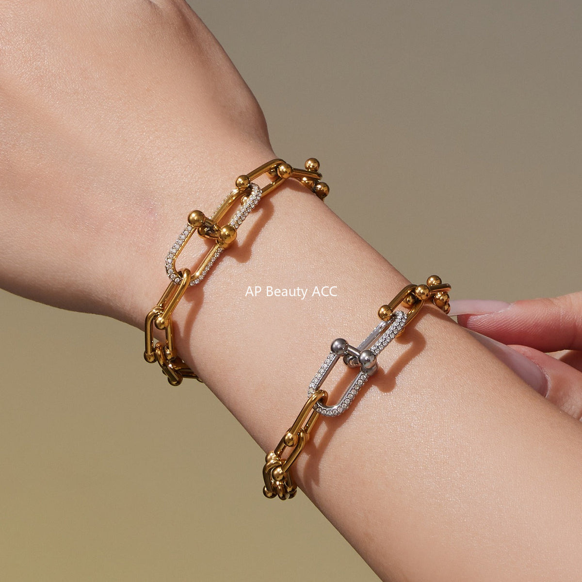 D관 - 스테인리스 스틸 18K 도금 말굽 버클 큐빅 목걸이 팔찌 귀걸이 [TXP434-TXE434-TXF434] 25.10-3