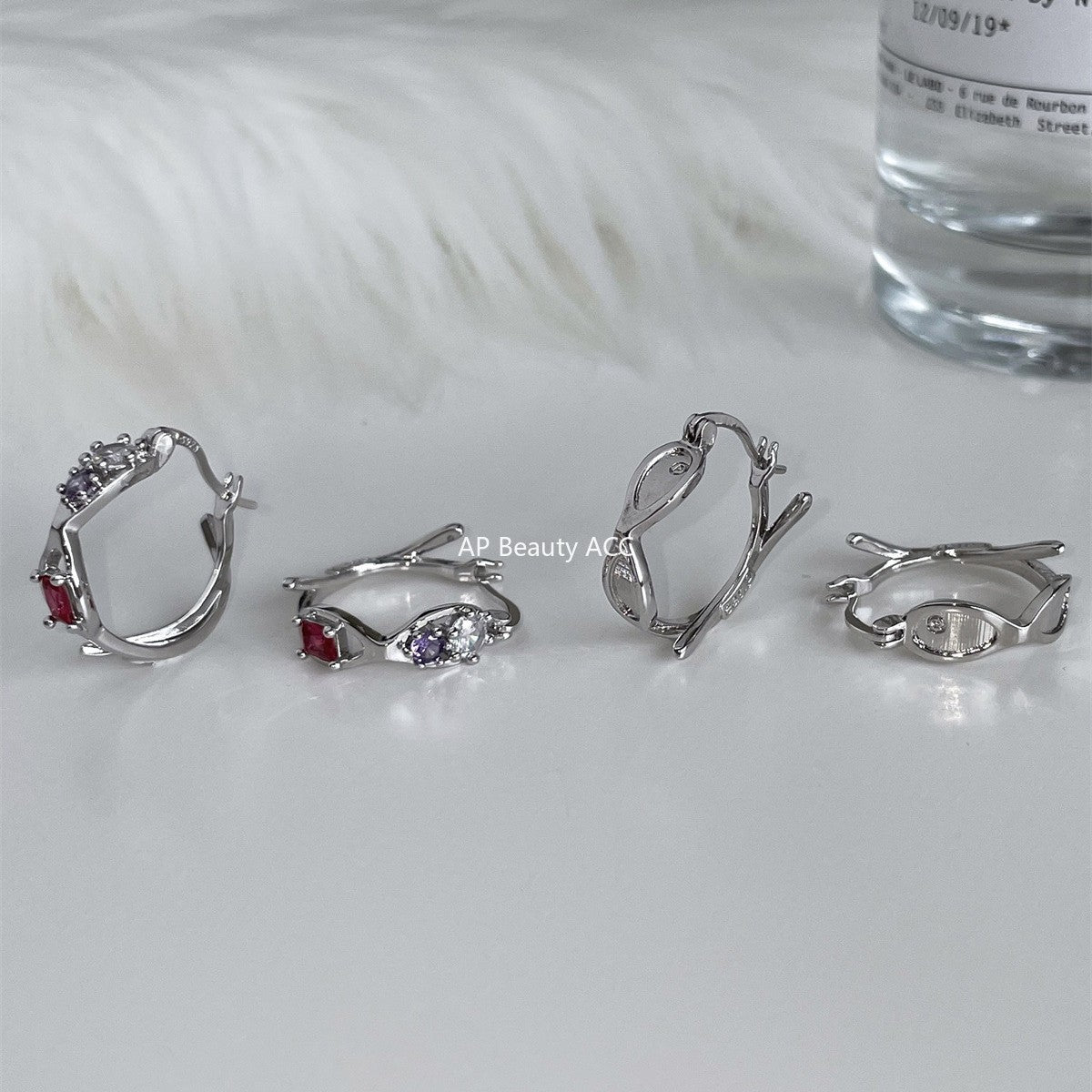 A관 - 925 은침 컬러 큐빅 링 귀걸이 [EH-4027] 25.10-2