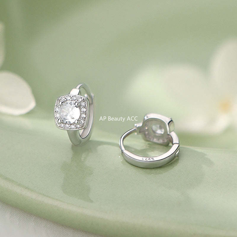 B관 - 925 실버 사각 원형 미니 큐빅 링 귀걸이 [YC3975E_1] 25.09-4