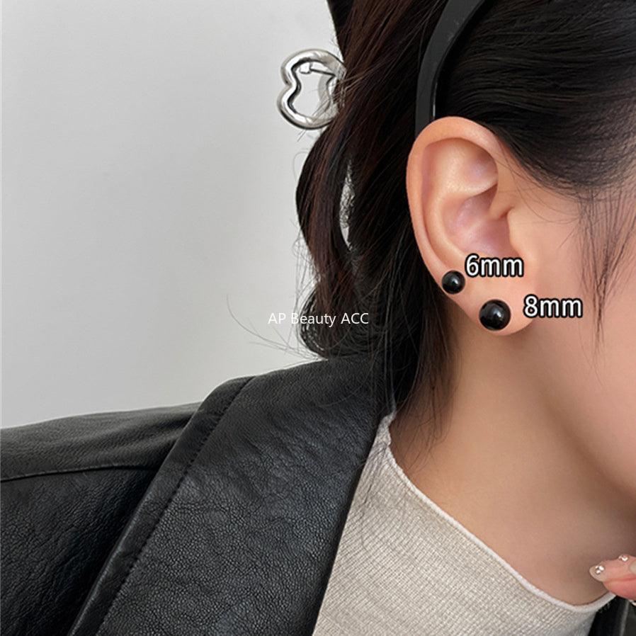 A관 - 빈티지 블랙 오닉스 925 은침 미니멀 귀걸이 [EH-2652] 24.01-3