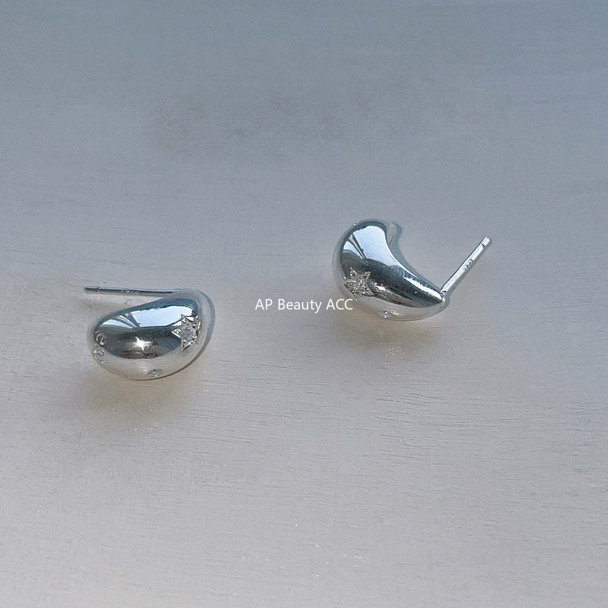 A관 - 물방울 디자인 큐빅 은침 귀걸이 [EH-3570] 25.04-4