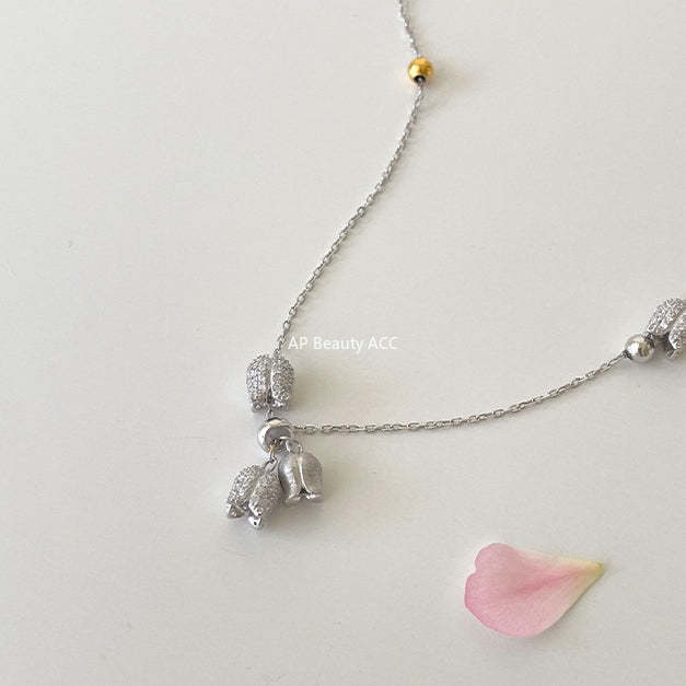 A관 - 꽃봉오리 플라워 모양 큐빅 목걸이 [XL-1220] 25.12-1