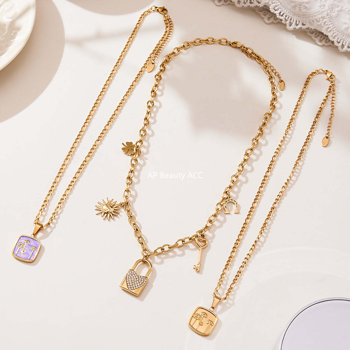 D관 - 18K 도금 스테인리스 스틸 큐빅 자물쇠 스퀘어 펜던트 목걸이 [P1322] 25.10-4