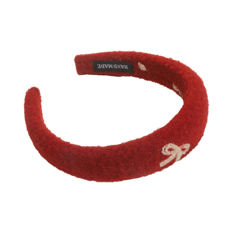 E관 - 레드 리본 자수 와이드 머리띠 [27756] 25.12-1