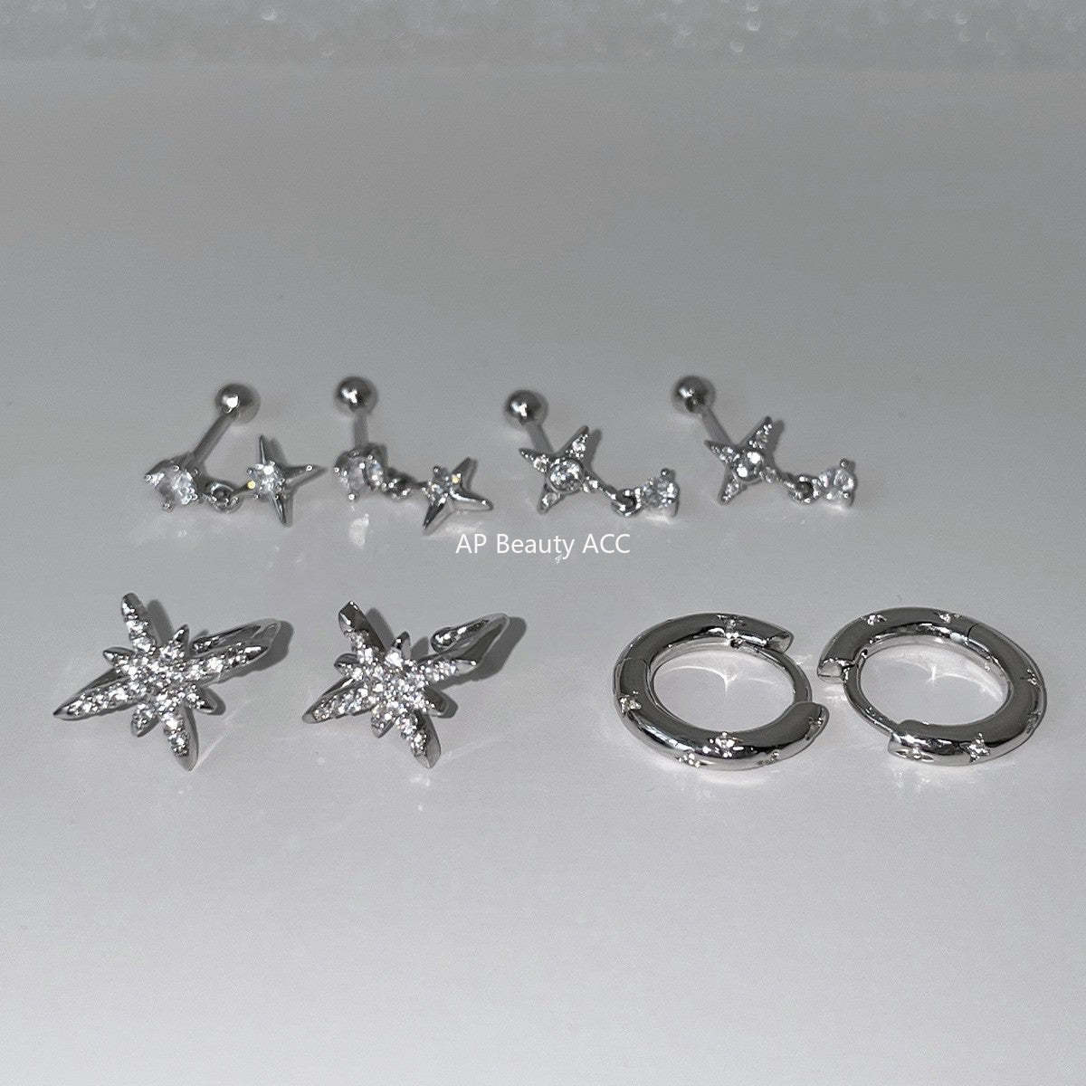 A관 - 925 은침 사각별 큐빅 피어싱 링 귀걸이 [EH-3972] 25.10-5