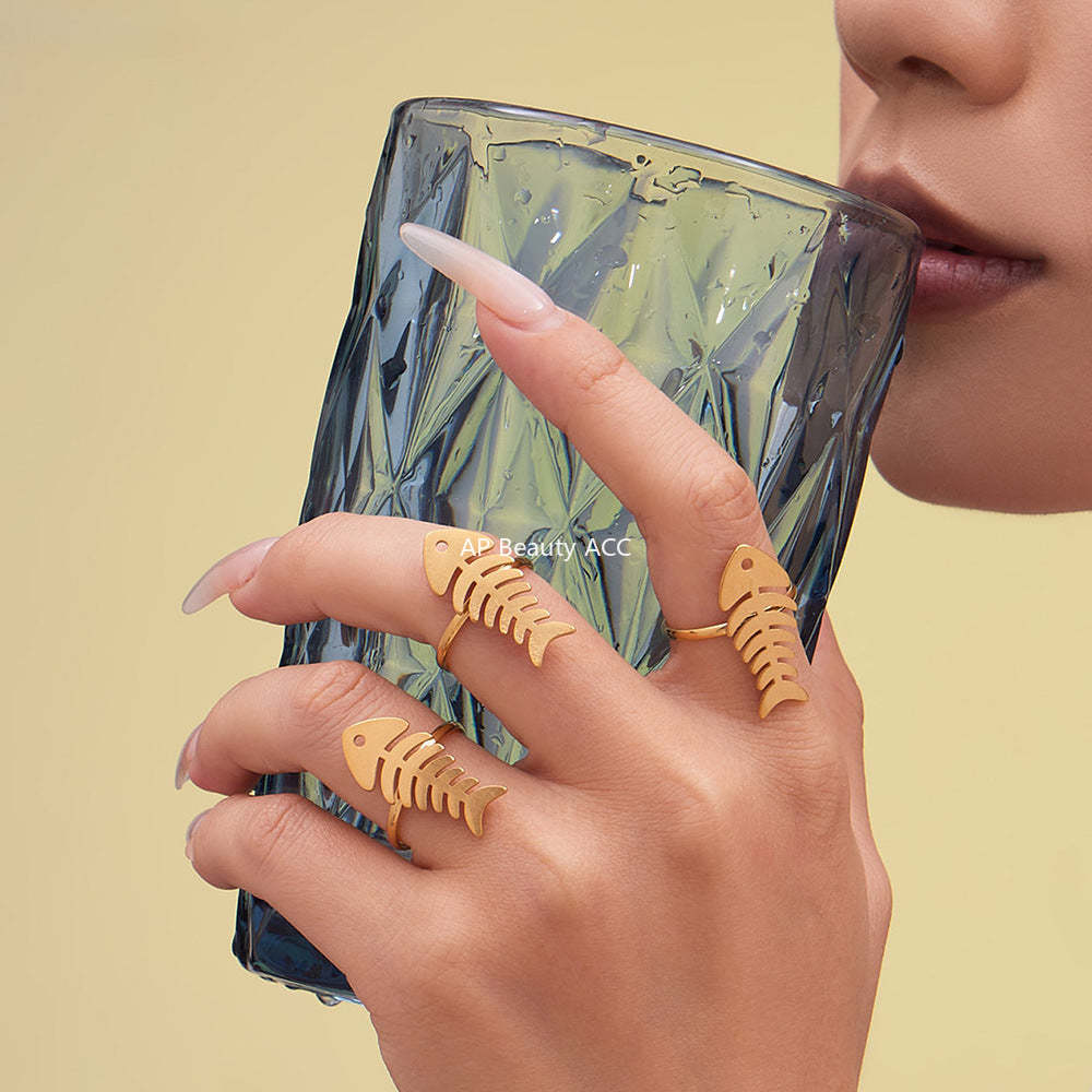 D관 - 스테인리스 18K 도금 물고기뼈 하트 디자인 목걸이 귀걸이 반지 [TXP459] 25.10-5