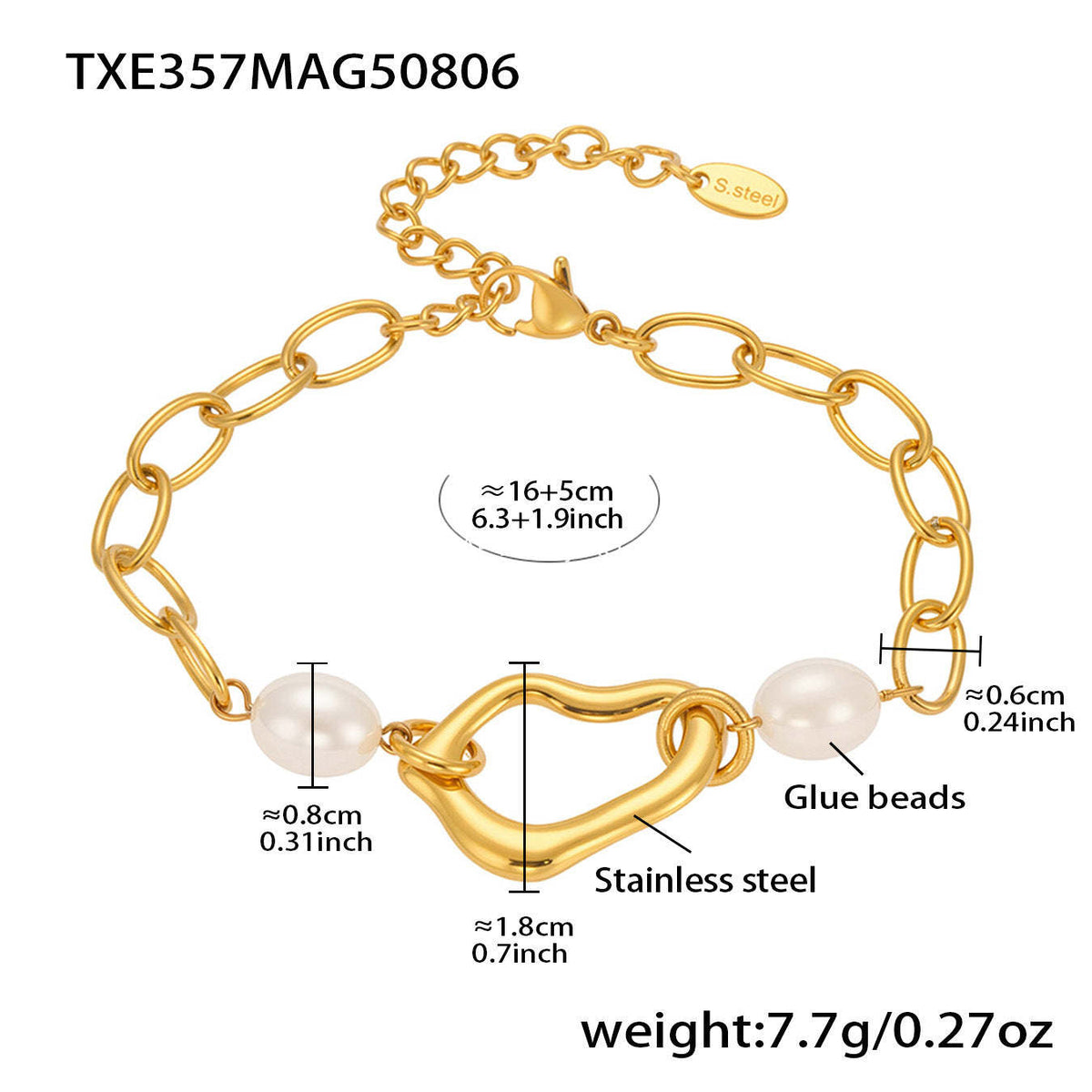 D관 - 스테인리스 스틸 비정형 하트 18K 도금 팔찌 목걸이 [TXP357-TXE357] 25.08-3