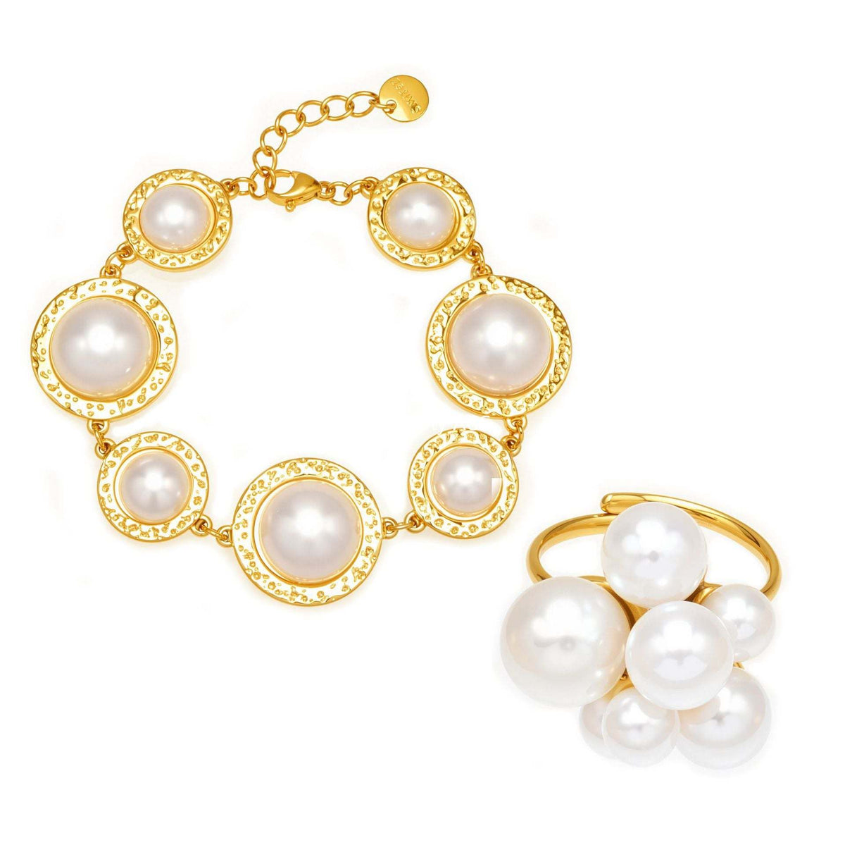 D관 - 스테인리스 스틸 18K 도금 자개 진주 라운드 레진 팔찌 반지 [TXA520-TXE520] 25.12-3