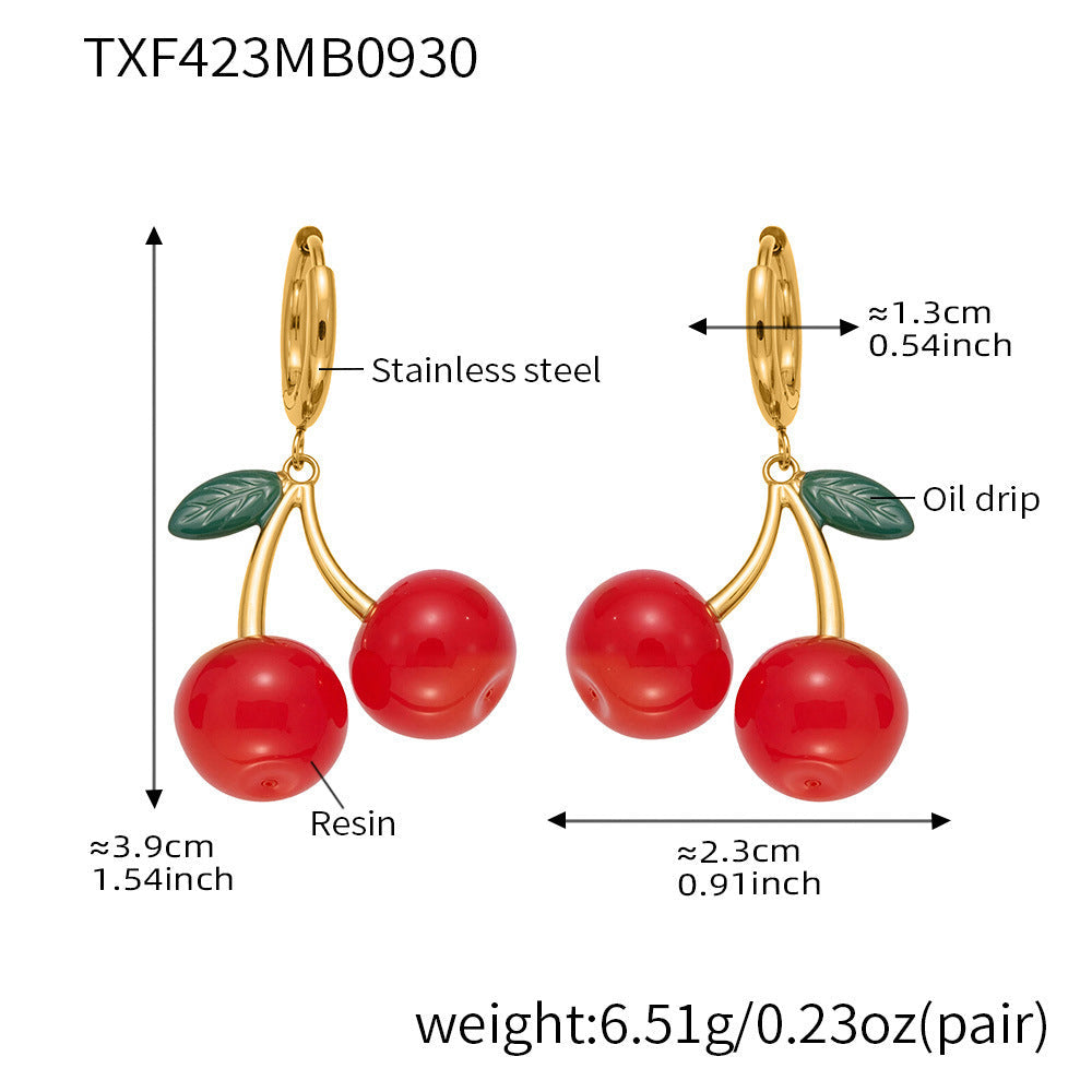 D관 - 스테인리스 스틸 체리 과일 펜던트 목걸이 귀걸이 [TXP423-TXF423] 25.10-2