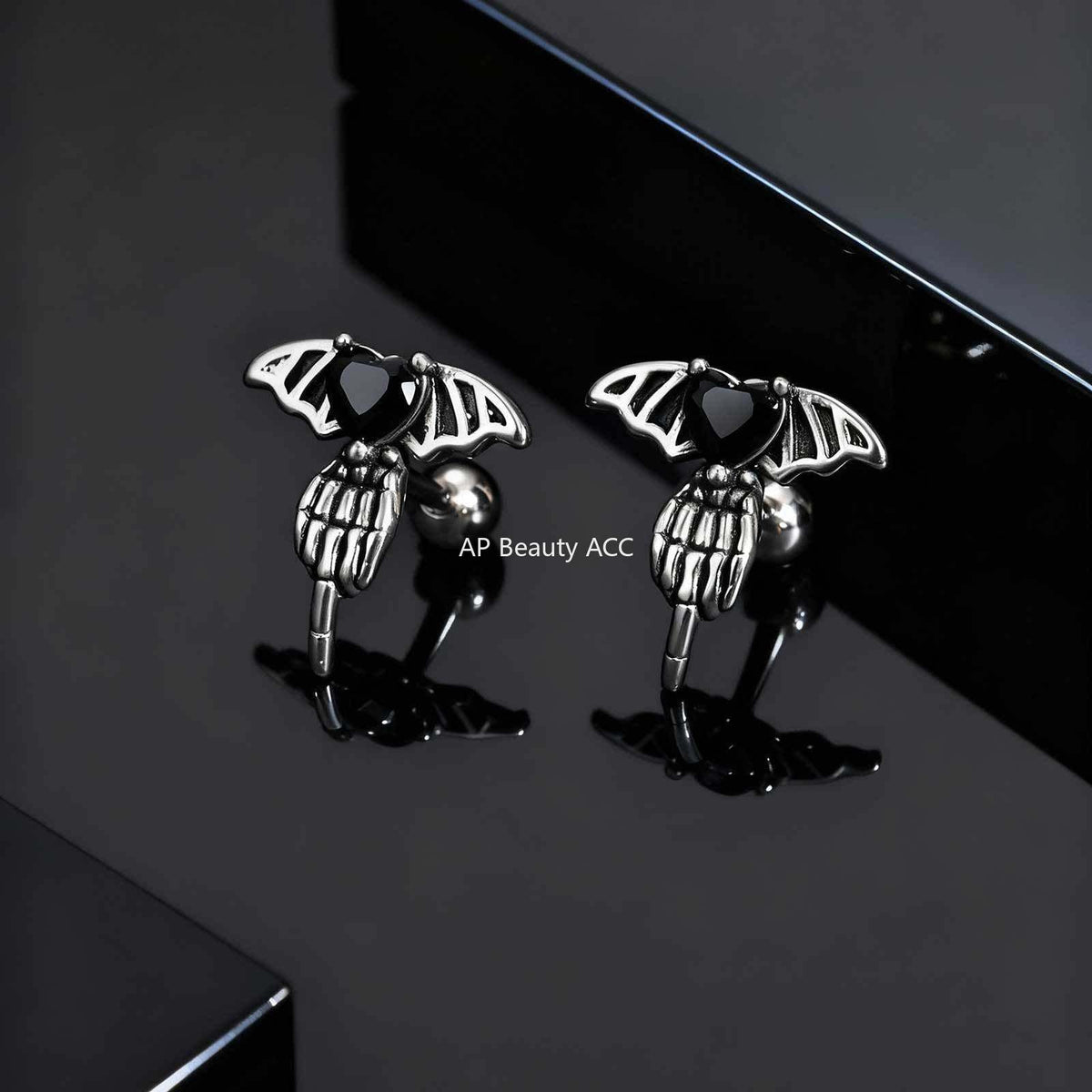 G관 - 스테인리스 스틸 하트 큐빅 날개 피어싱 귀걸이 [ES-769] 25.12-2