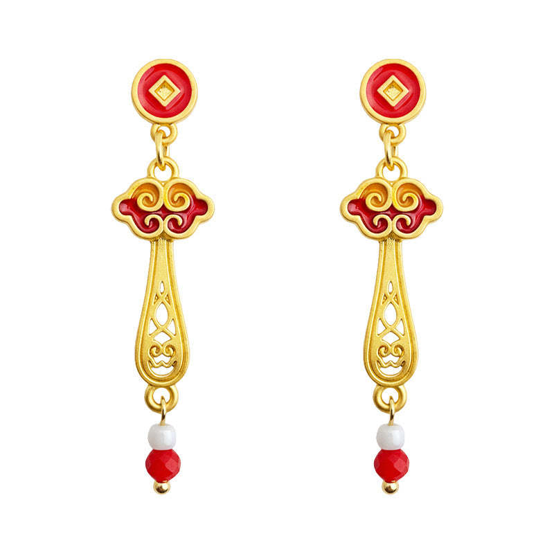 C관 - 여의 구름 핸드페인팅 925 은침 롱 귀걸이 [7214] 25.12-2