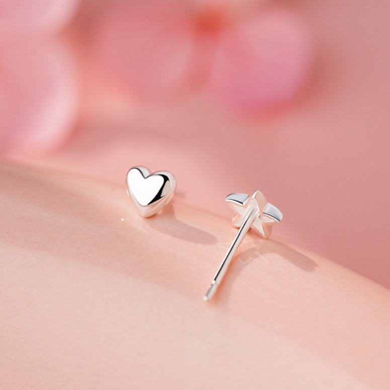 B관 - 999 실버 언밸런스 하트 별 디자인 귀걸이 [YC9001E_1] 25.11-4