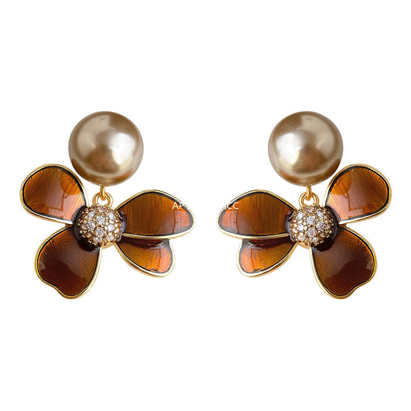 C관 - 핸드페인팅 플라워 디자인 진주 925 은침 귀걸이 [7105] 25.11-3