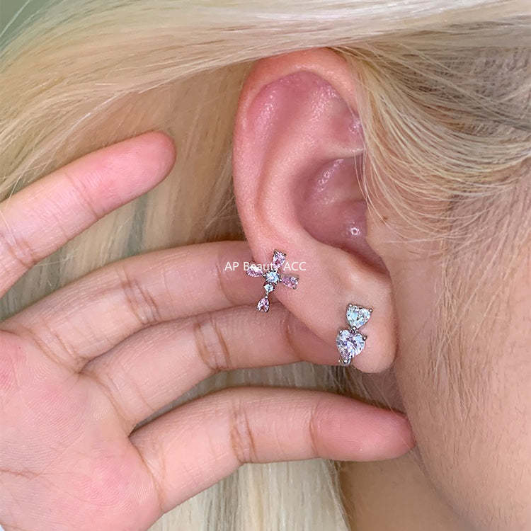 A관 - 투톤 하트 큐빅 티타늄 스틸 귀걸이 [EH-4331] 25.12-2