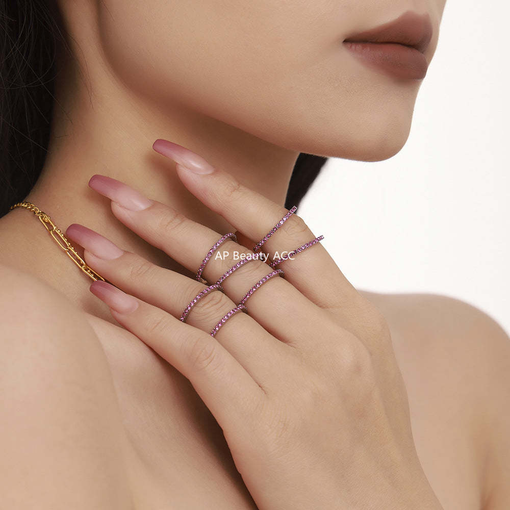 D관 - 1.5mm 슬림 풀 큐빅 유니크 커플링 PVD 18K 도금 반지 [A963] 24.11-5