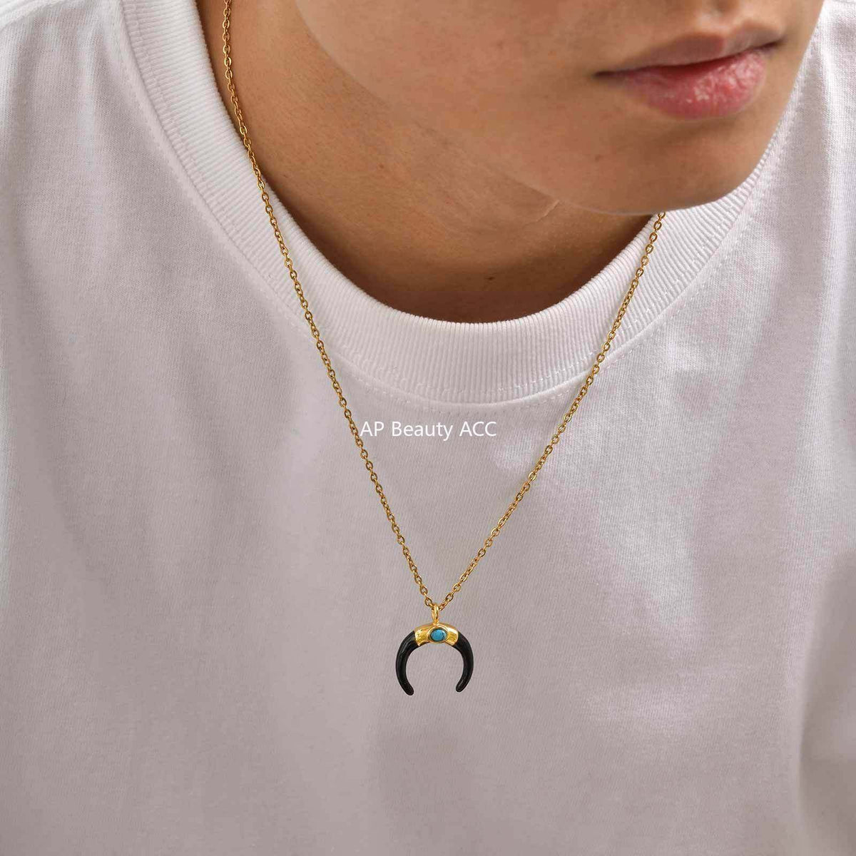 G관 - 스테인리스 스틸 터키석 달 모양 펜던트 목걸이 [PN-2230] 25.10-4