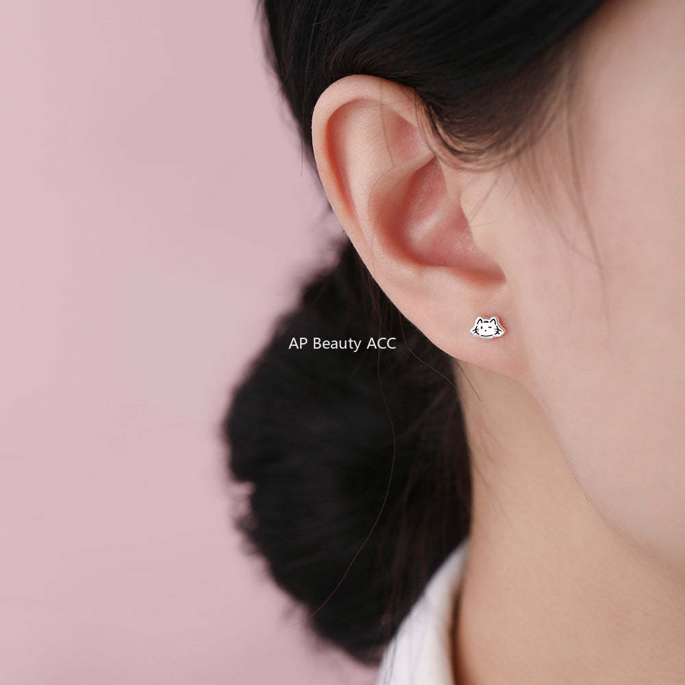 B관 - 999 실버 고양이 물고기 큐빅 귀걸이 [YC9006E_1] 25.12-2