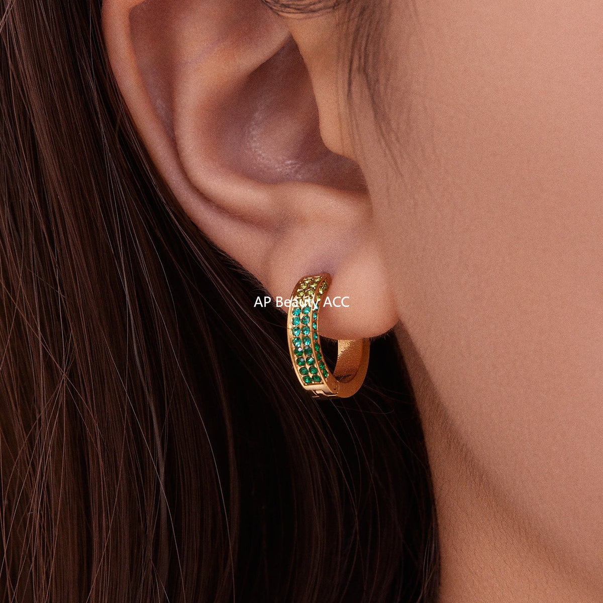 D관 - 스테인리스 컬러 큐빅 18K 도금 후프 링 귀걸이 [F930] 25.11-2