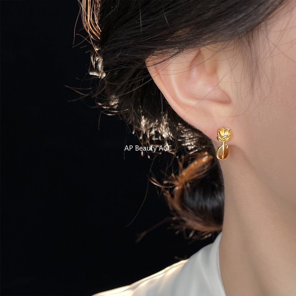 C관 - 925 은침 미니멀 장미 플라워 스터드 귀걸이 [6694] 25.10-1