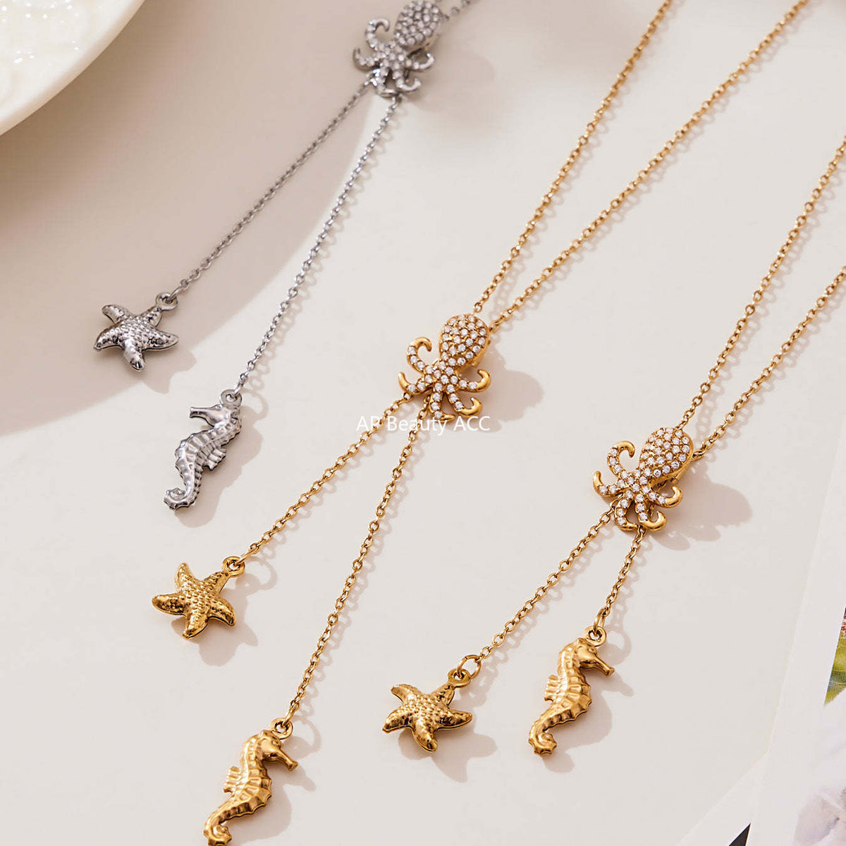 D관 - 스테인리스 스틸 큐빅 문어 불가사리 펜던트 슬라이드 목걸이 [P1321] 25.10-4