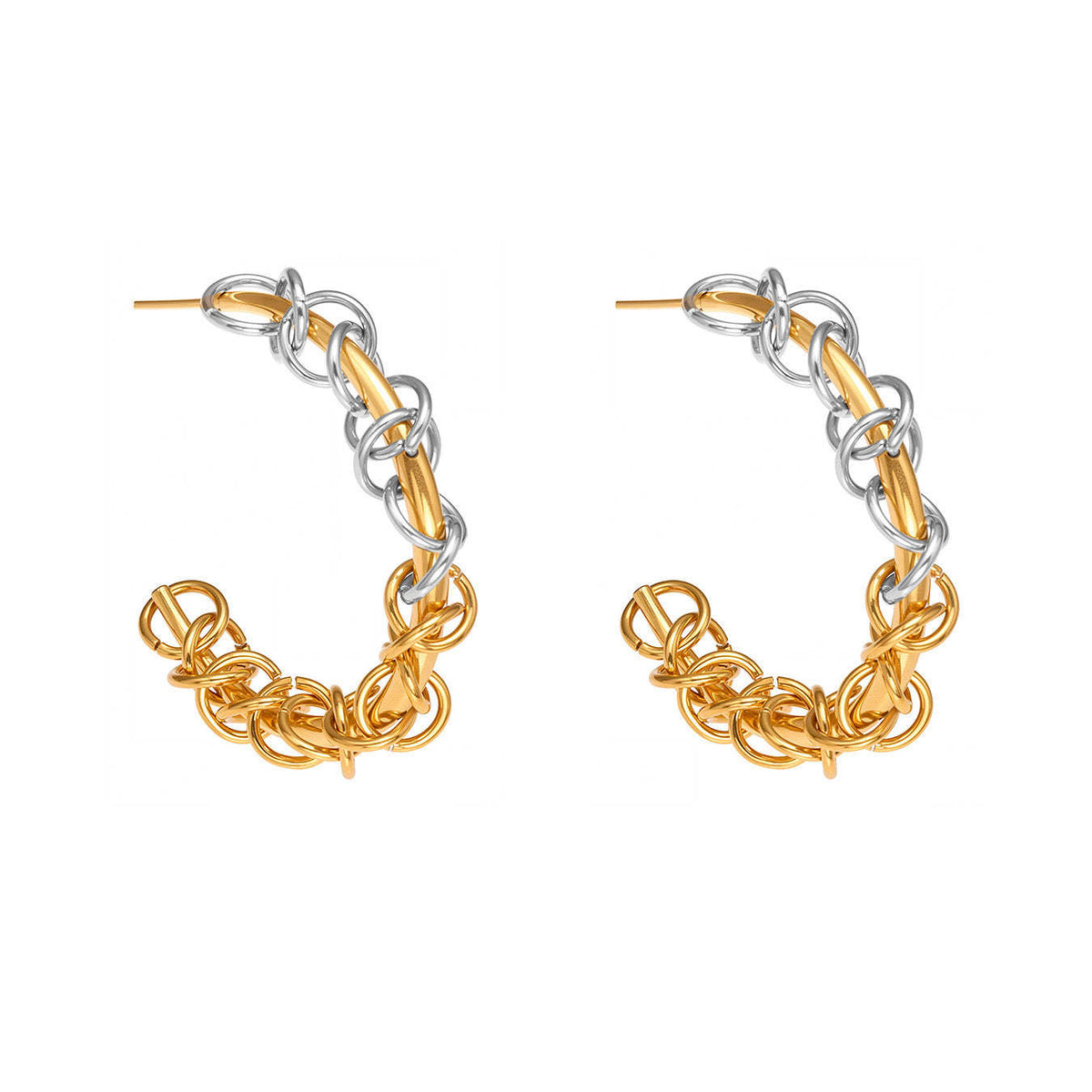 D관 - 스테인리스 18K 도금 투톤 꼬임 C형 귀걸이 [F677] 25.10-5