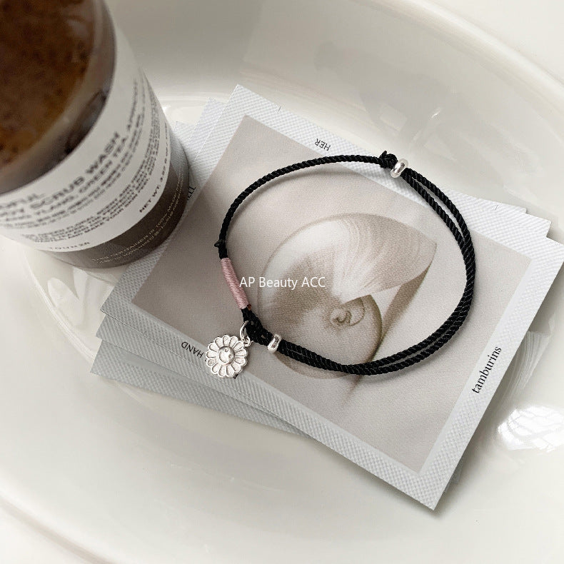 A관 - 925 실버 스마일 플라워 펜던트 핸드메이드 스트랩 팔찌 [1538] 25.11-2