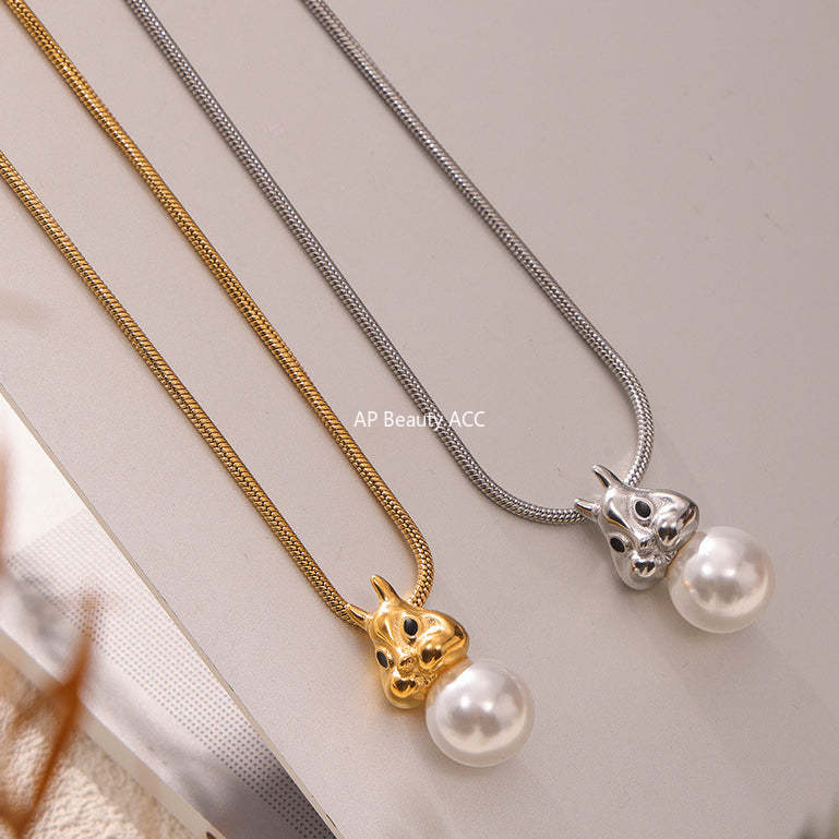D관 - 티타늄 스틸 18K 도금 모조 진주 귀여운 자개 토끼 펜던트 미니멀 귀걸이 목걸이 [P050-F050] 24.06-2