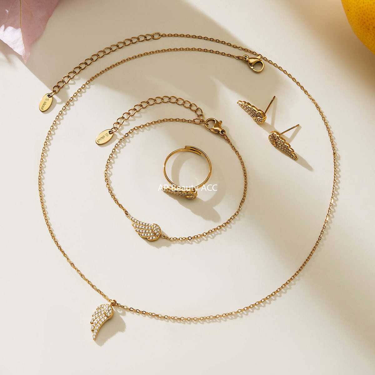 D관 - 스테인리스 스틸 날개 큐빅 18K 도금 팔찌 목걸이 귀걸이 반지 [TXP486] 25.11-4