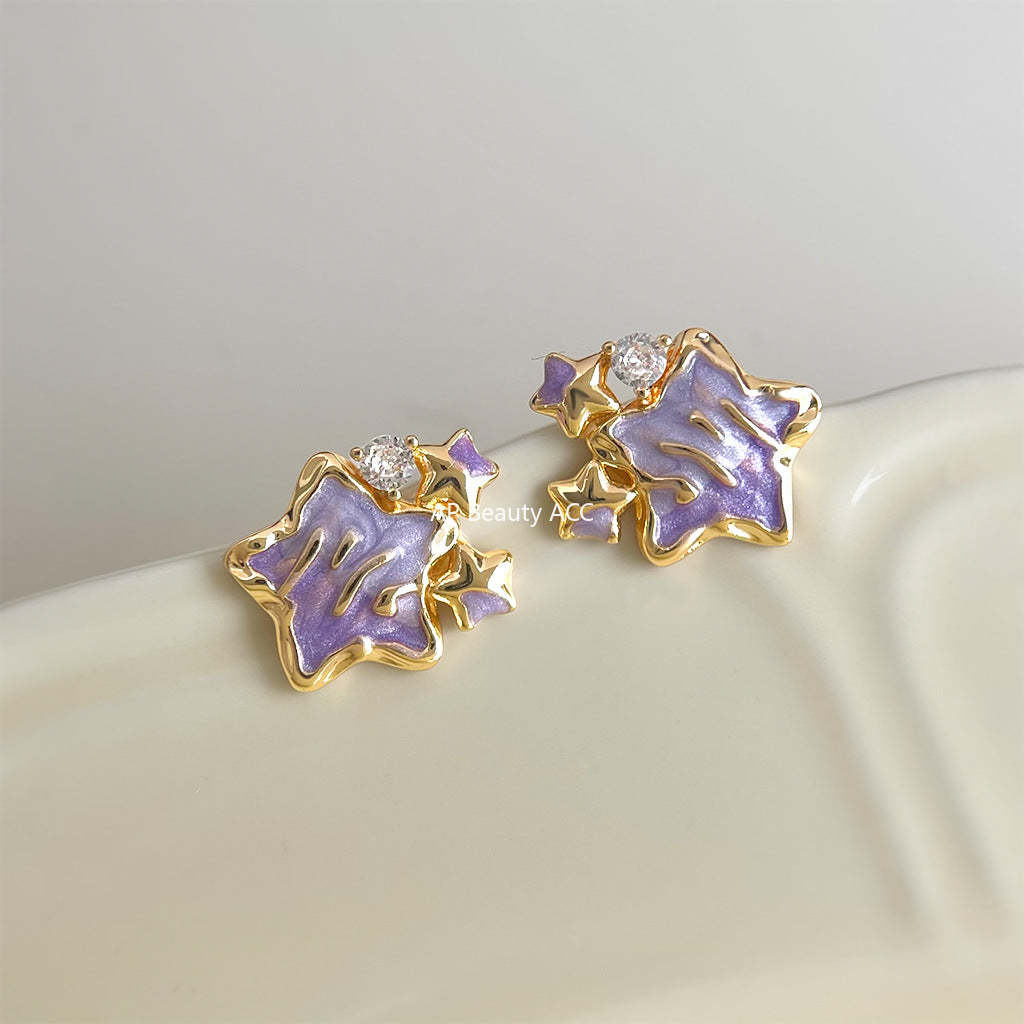 C관 - 퍼플 별 핸드페인팅 925 은침 귀걸이 [7200] 25.12-1