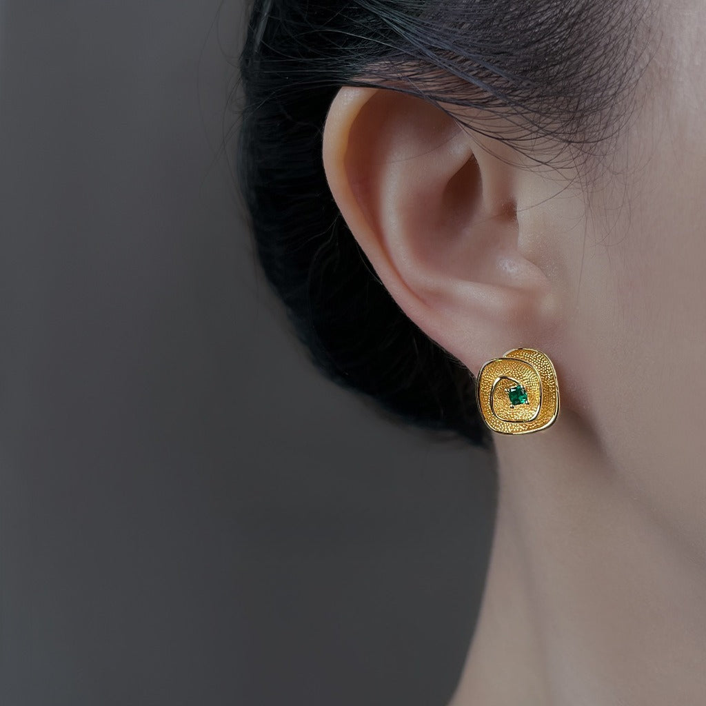 C관 - 925 은침 큐빅 기하학 사각 디자인 귀걸이 [6954] 25.10-4