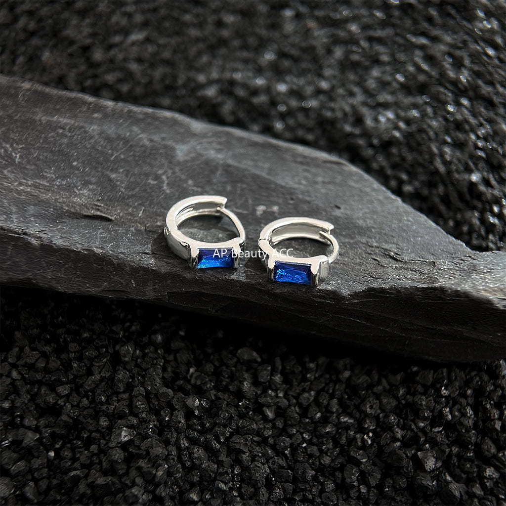 C관 - 블루 스퀘어 큐빅 백금 도금 귀걸이 [5926] 25.04-4