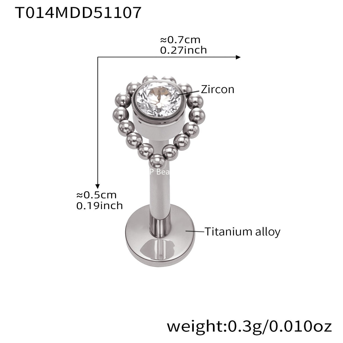 D관 - 티타늄 합금 스틸 입술용 단품 피어싱 [T009] 25.11-2