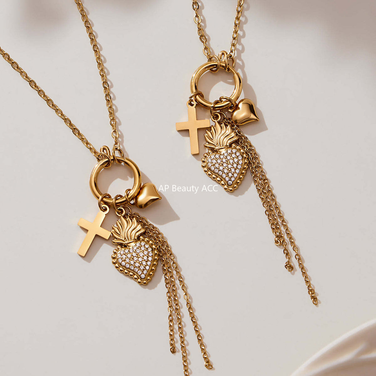 D관 - 스테인리스 스틸 큐빅 왕관 하트 드롭 펜던트 목걸이 [P1605-2] 25.10-4