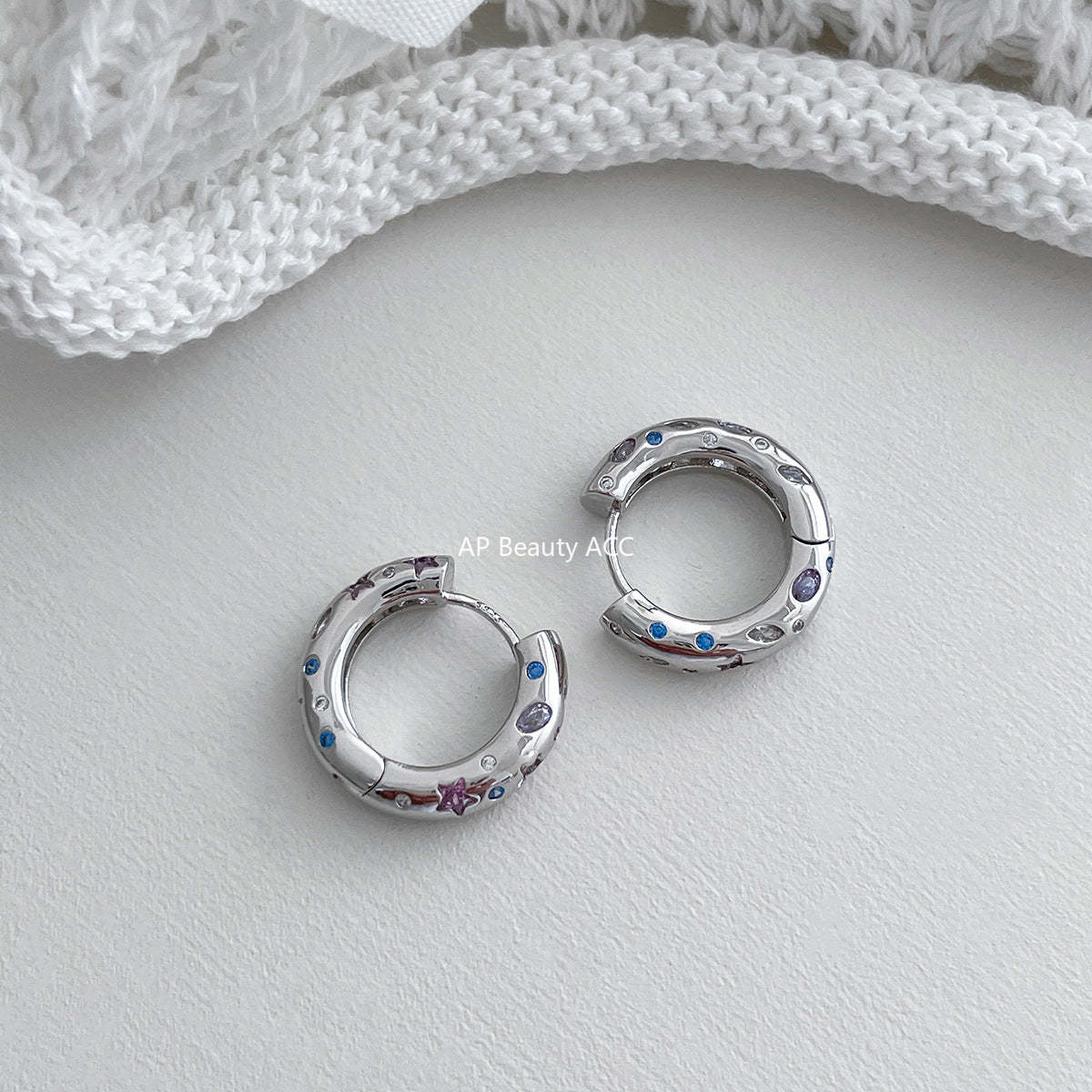 A관 - 별 큐빅 925 은침 링 후프 귀걸이 [EH-4135] 25.12-2
