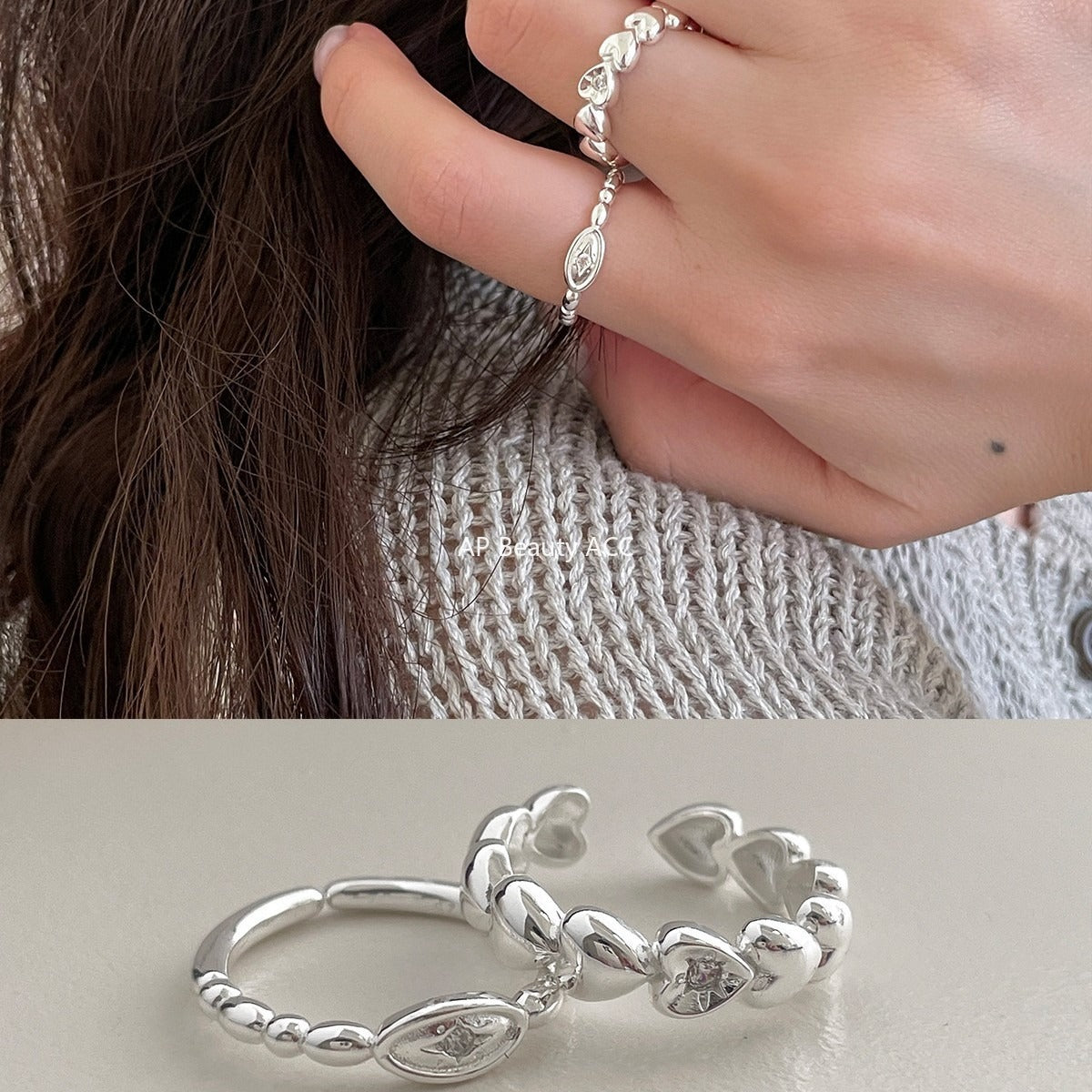 A관 - 925 실버 하트 별 큐빅 오픈형 반지 [JZ-0719] 25.11-1