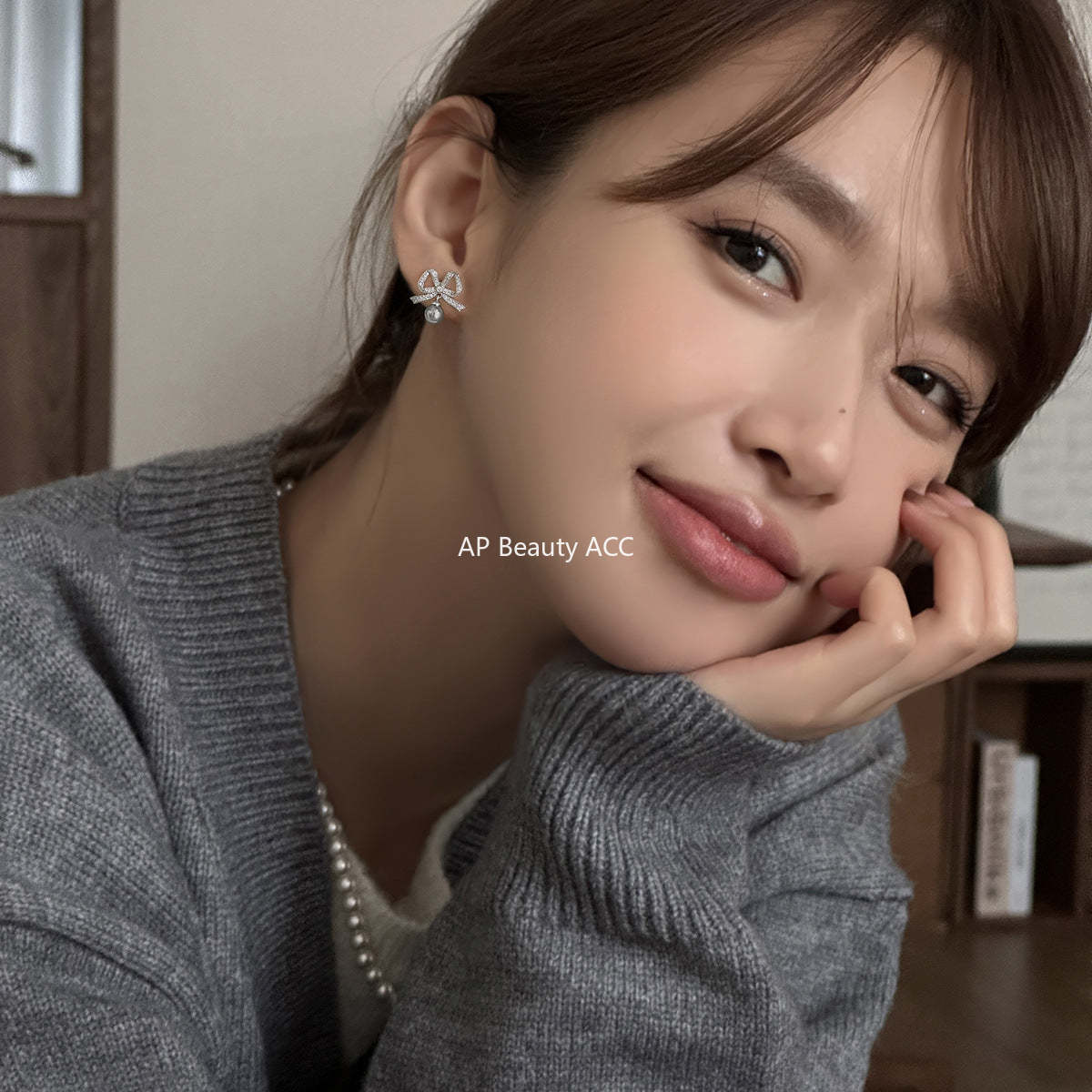 A관 - 925 은침 풀 다이아 큐빅 리본 진주 귀걸이 [EH-3518] 24.11-5