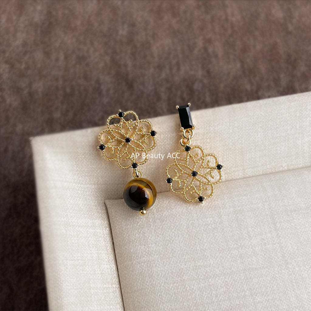 C관 - 925 은침 핸드메이드 호안석 큐빅 비대칭 귀걸이 [6952] 25.10-4