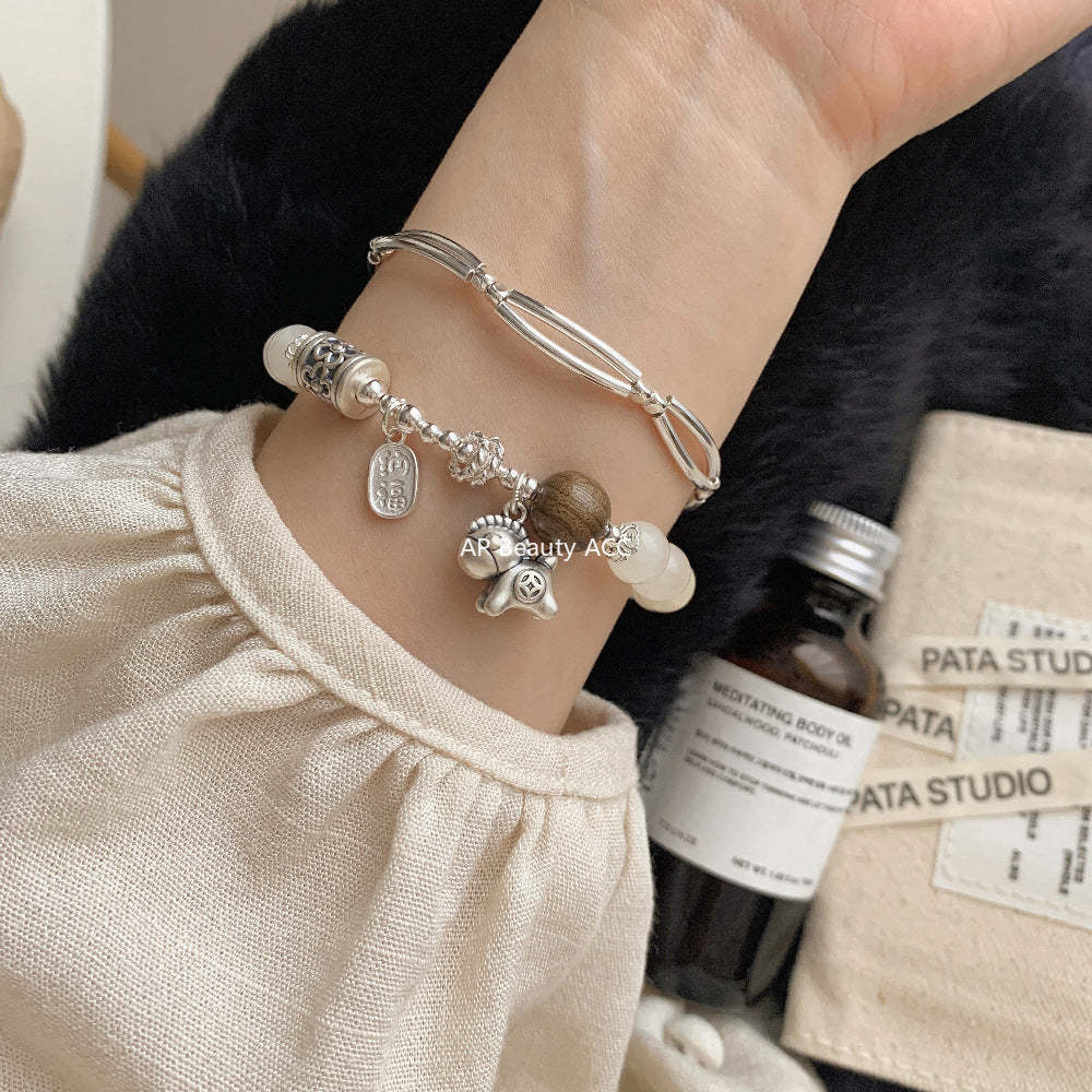 A관 - 말 펜던트 925 실버 옥 비즈 팔찌 [1510] 25.11-3