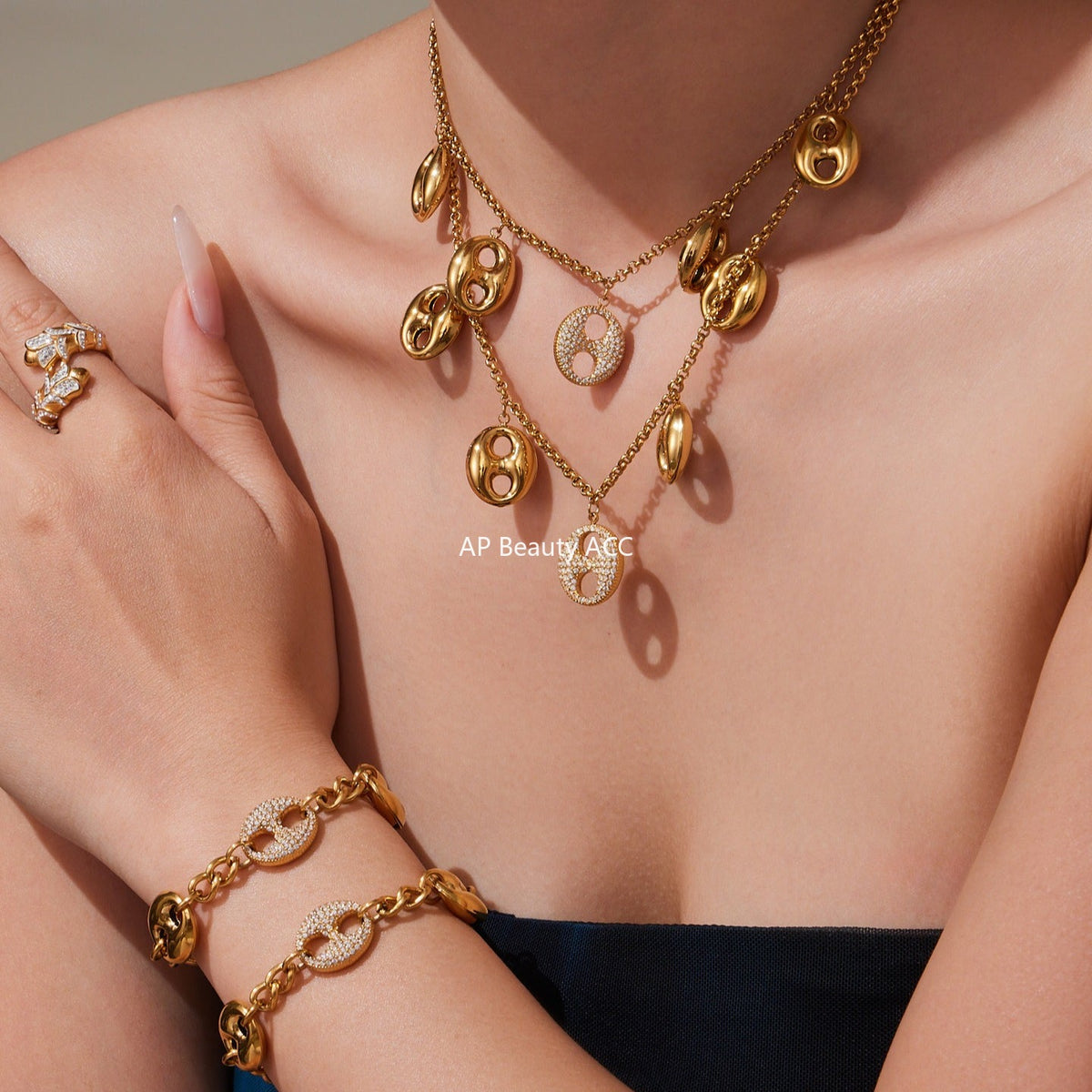 D관 - 스테인리스 스틸 풀큐빅 돼지코 펜던트 목걸이 팔찌 [TXP424] 25.10-3