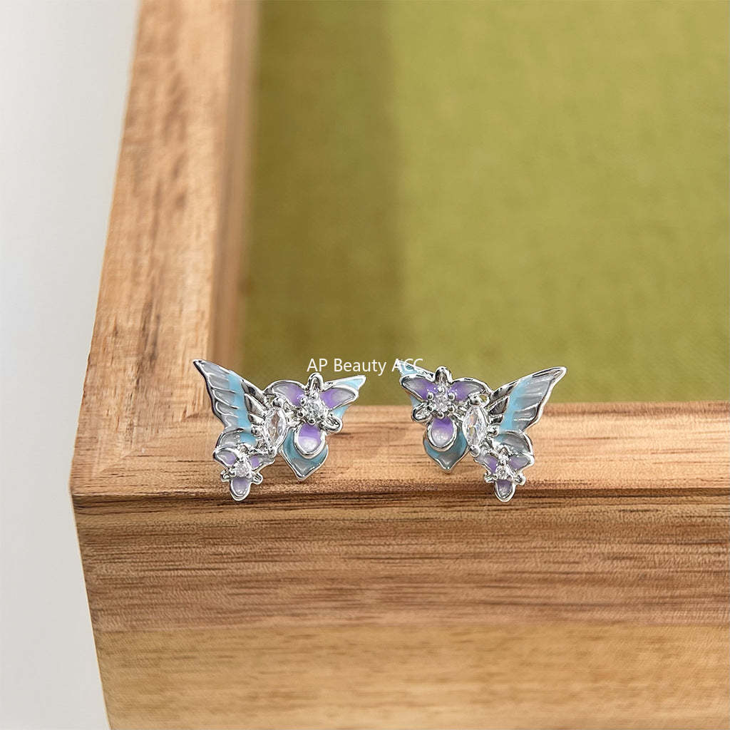 C관 - 나비 에나멜 글레이징 큐빅 925 실버 귀걸이 [5768] 25.03-4