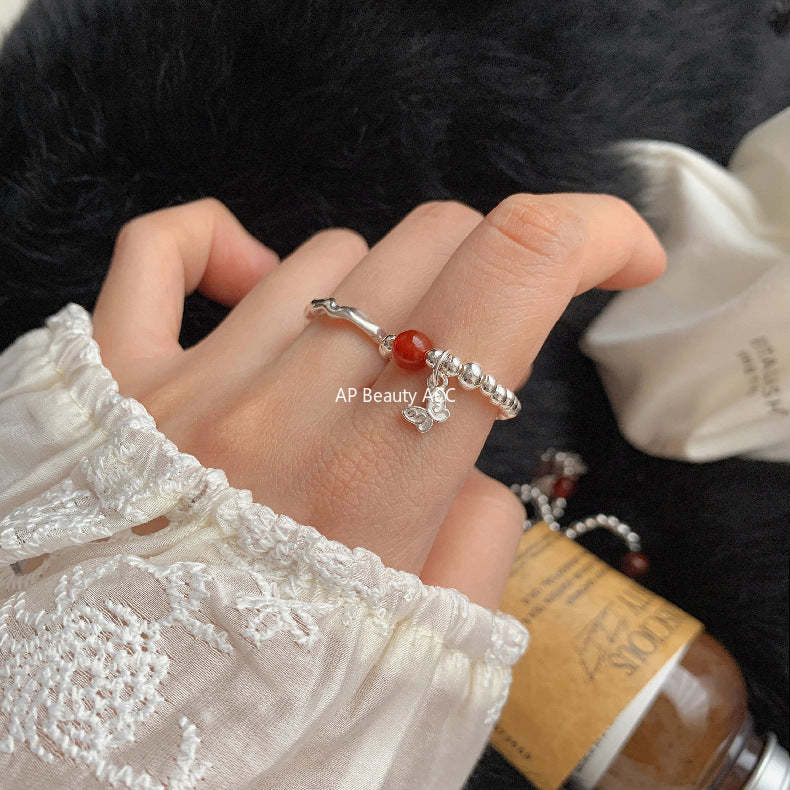 A관 - 미니 펜던트 홍마노 925 실버 비즈 반지 [1520-1527] 25.11-3