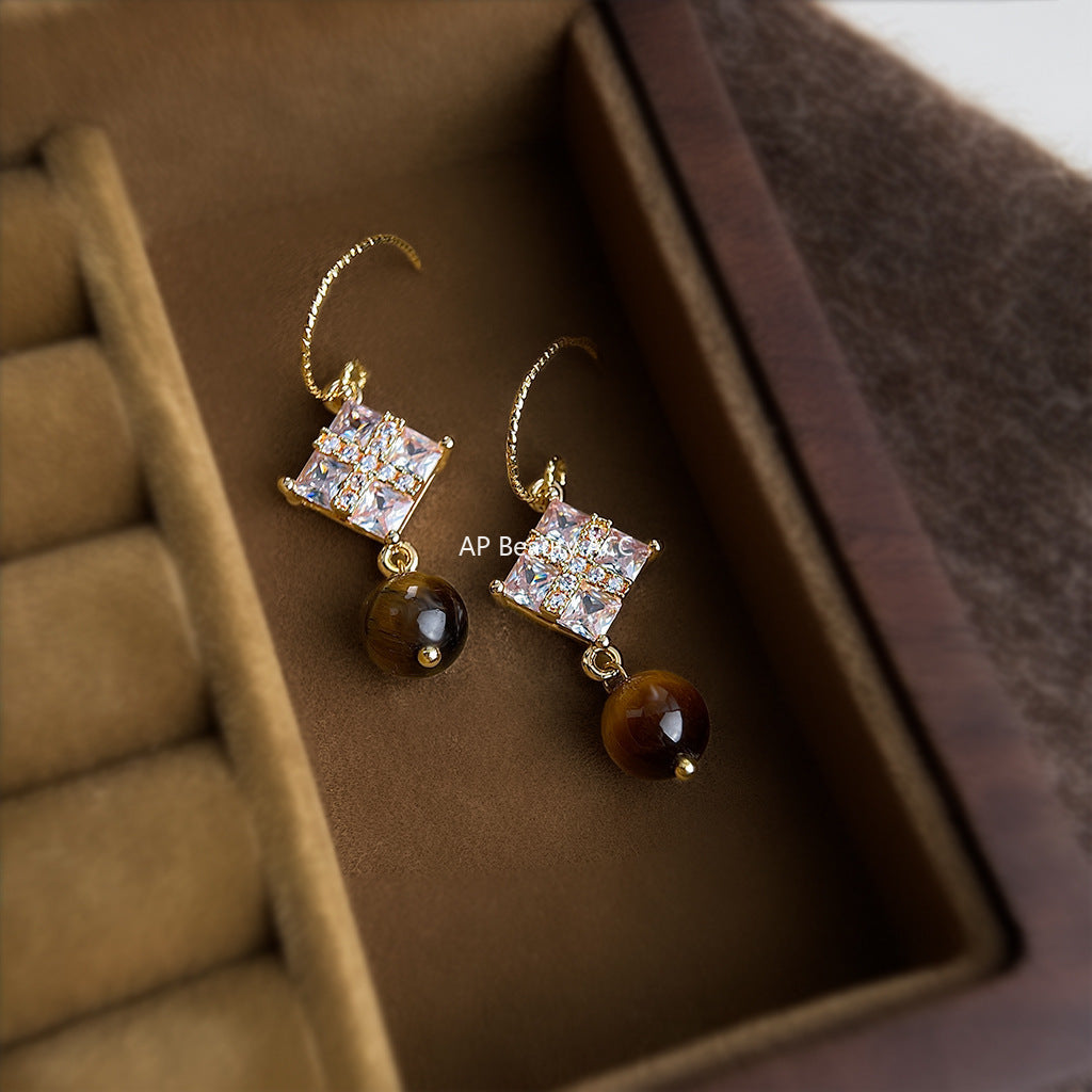 C관 - 핸드메이드 천연 호안석 큐빅 후크형 귀걸이 [6874] 25.10-1