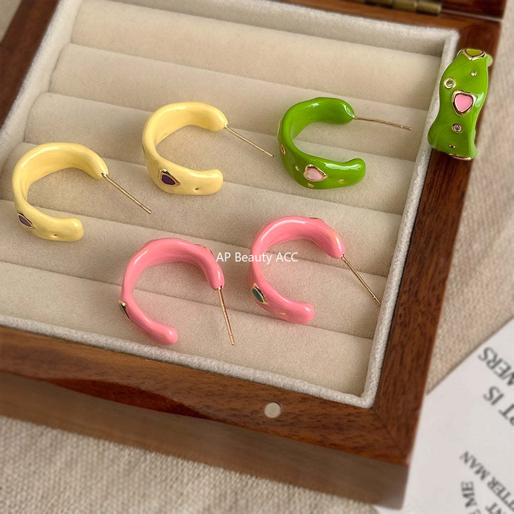 C관 - 925 은침 컬러 오일코팅 C형 큐빅 귀걸이 [6192-6194] 25.06-1